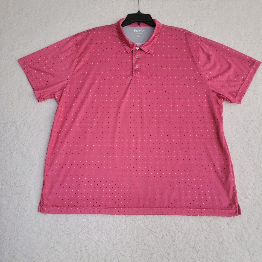 Etonic Polo Shirt Mens XXL Pink Polka Dot Short Sleeve Golf Performance Top